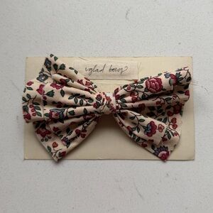 Floral Bow Hair Clip - Cream with Red & Teal Flowers